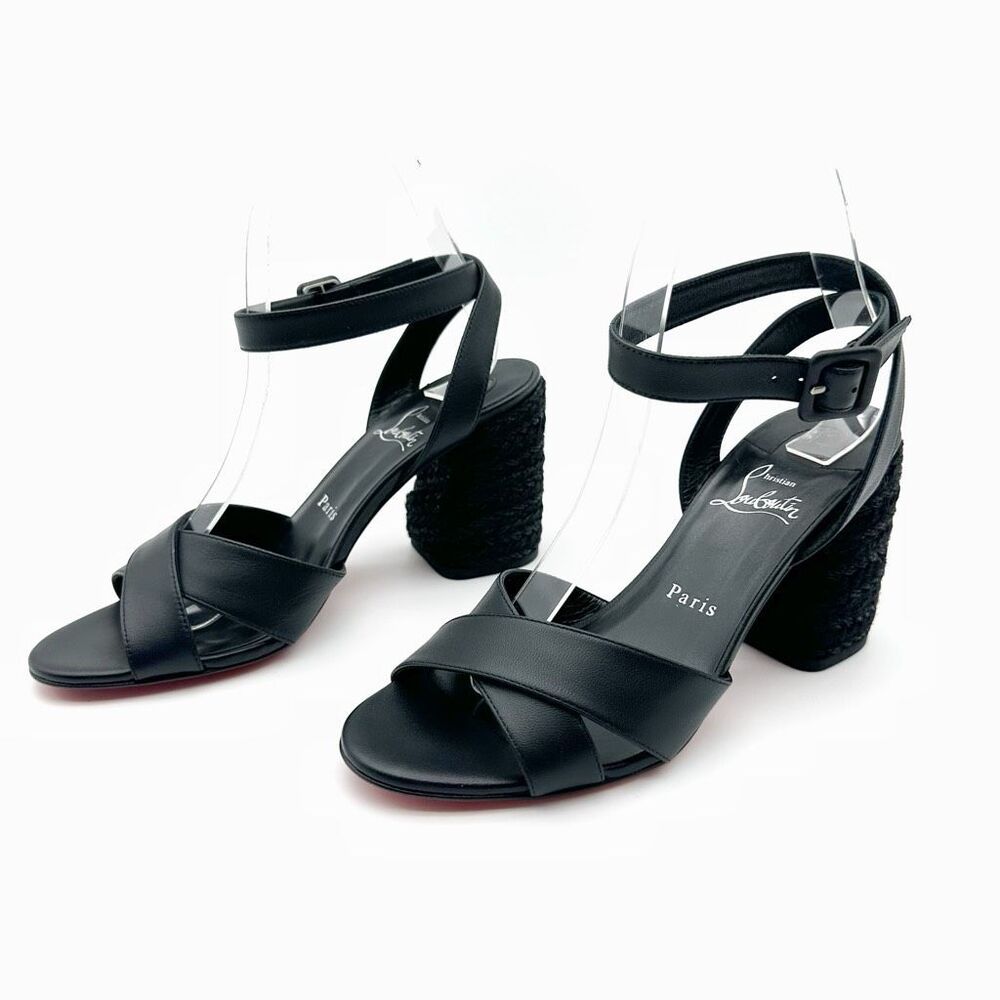 CHRISTIAN LOUBOUTIN Mariza Espadrille Block Heels Size 38 US 8 Black